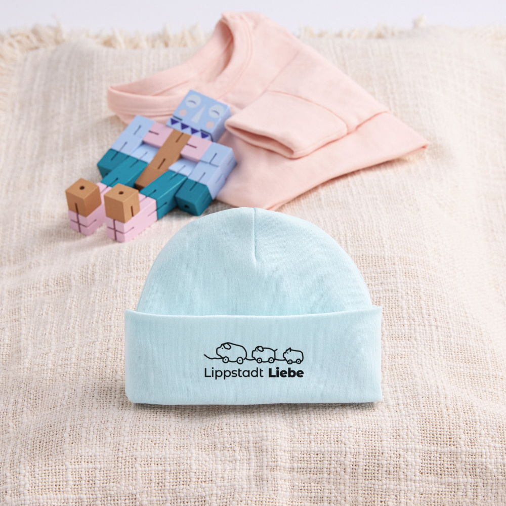 Baby Organic Mütze „Holzscheine“ – Lippstadt Liebe Edition - Puderblau