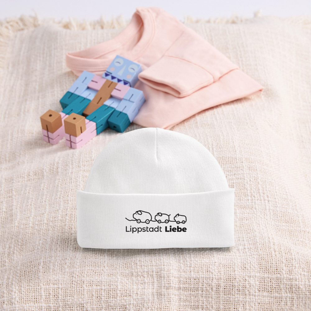 Baby Organic Mütze „Holzscheine“ – Lippstadt Liebe Edition - Weiß