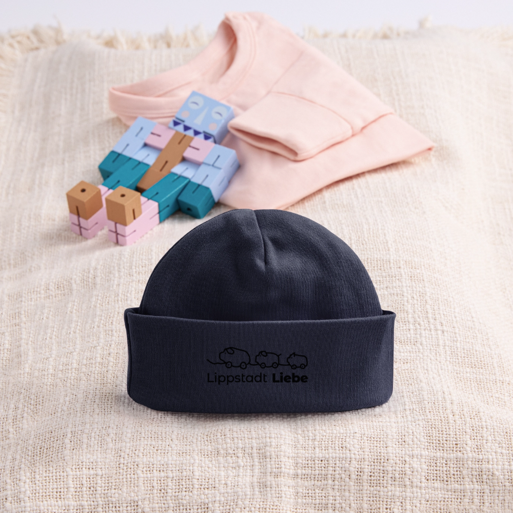 Baby Organic Mütze „Holzscheine“ – Lippstadt Liebe Edition - Navy